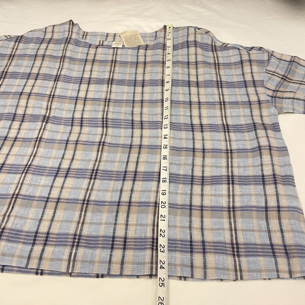 Lintico Aurora Linen Gingham Checked Boatneck 3/4 Sleeve Top - Picture 12 of 12